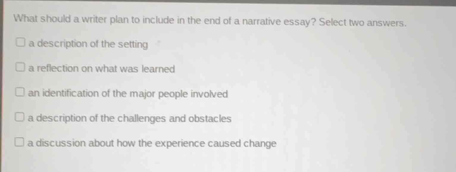 what should a writer plan to include in the end of a narrative essay? s…
