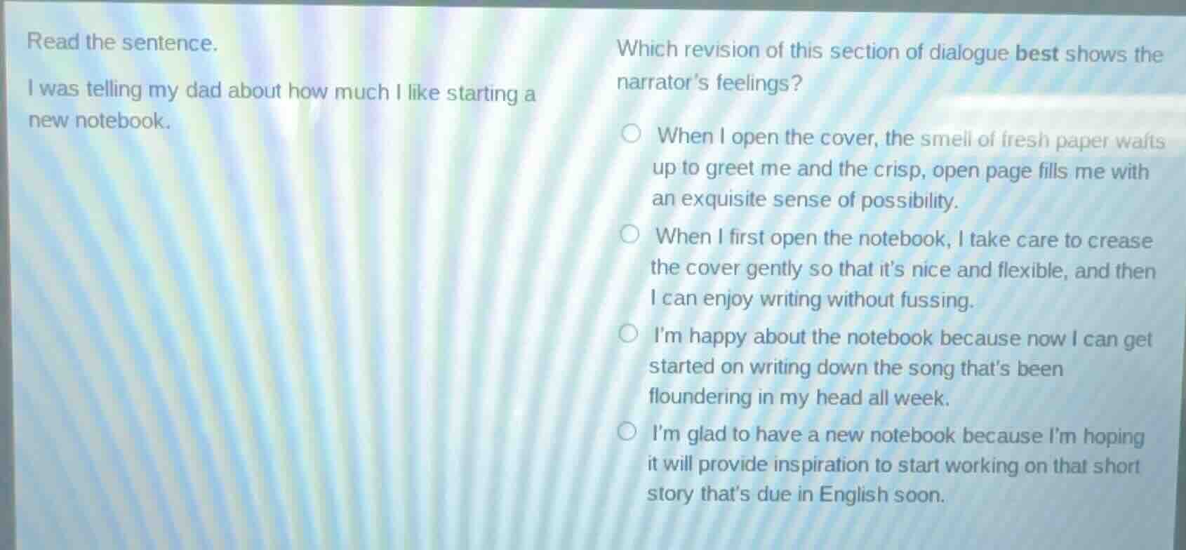 read the sentence. i was telling my dad about how much i like starting …