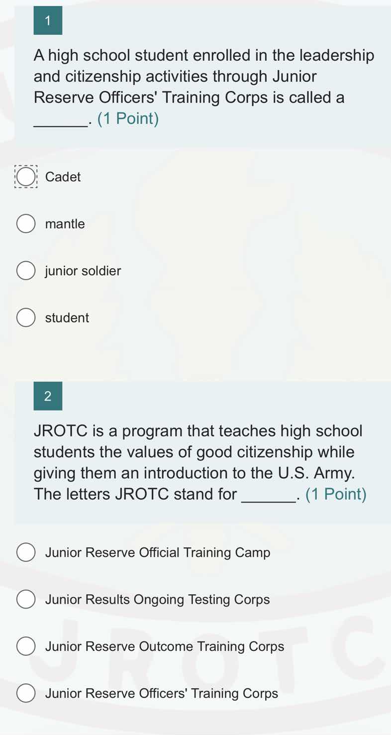 1 a high school student enrolled in the leadership and citizenship acti…