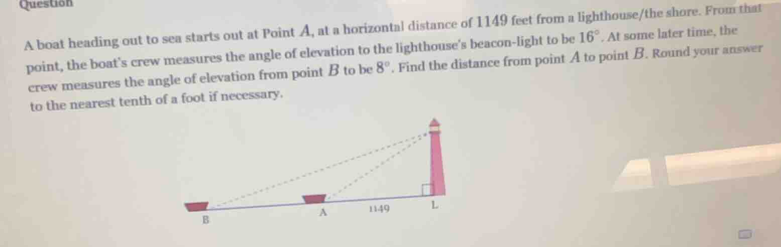 a boat heading out to sea starts out at point a, at a horizontal distan…