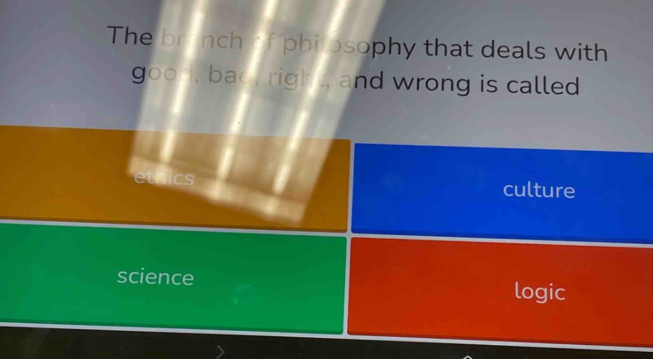 the branch of philosophy that deals with good, bad, right, and wrong is…