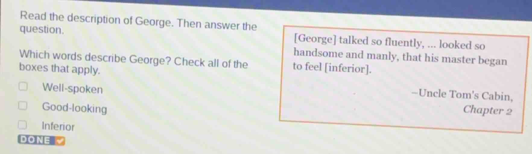 read the description of george. then answer the question. which words d…