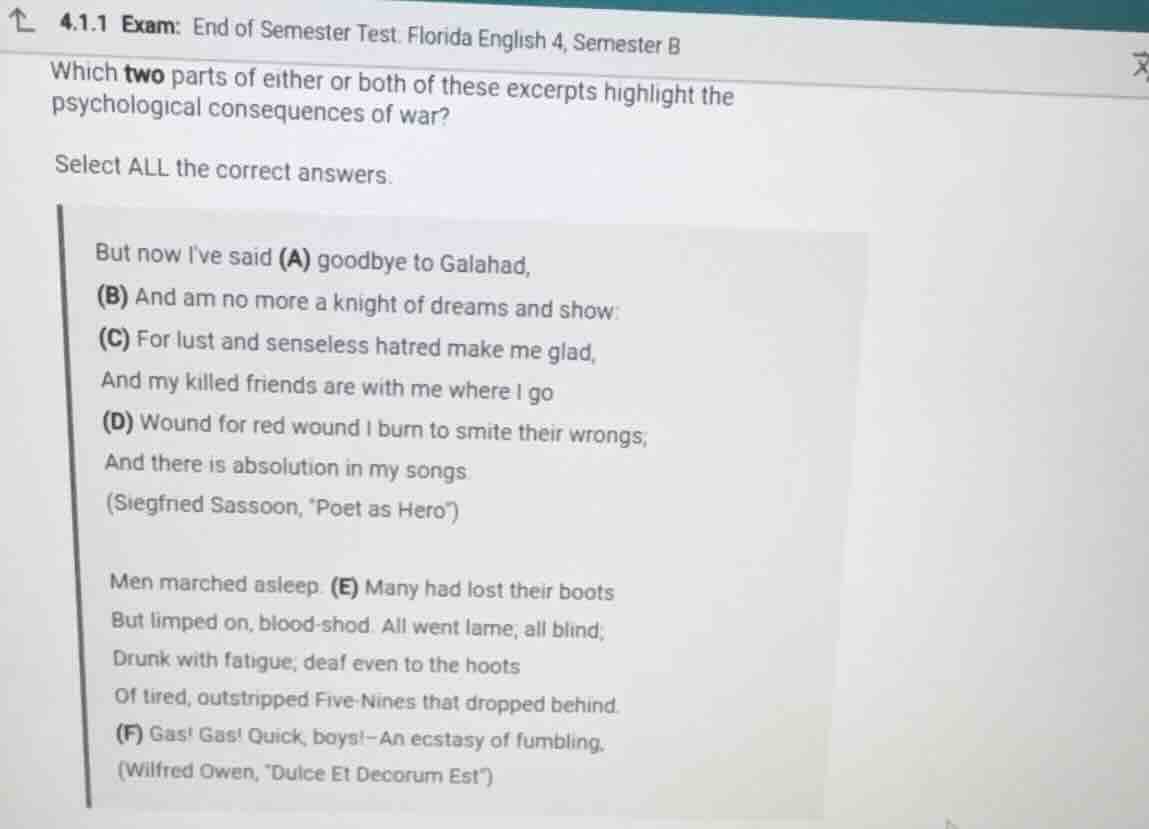 4.1.1 exam: end of semester test. florida english 4, semester b which t…