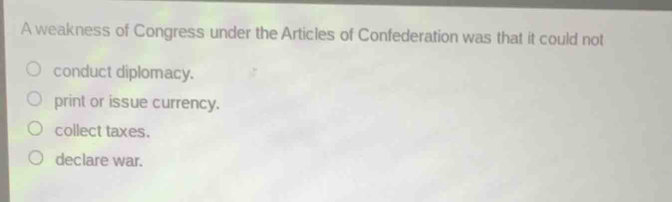 a weakness of congress under the articles of confederation was that it …