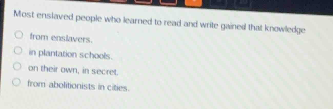 most enslaved people who learned to read and write gained that knowledg…