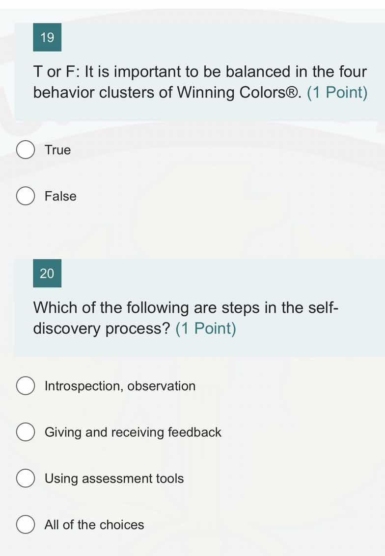 19 t or f: it is important to be balanced in the four behavior clusters…