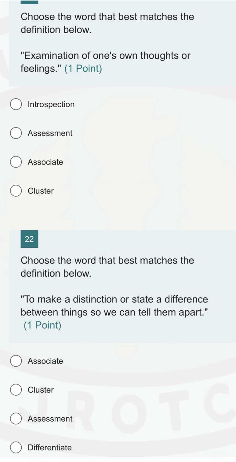 choose the word that best matches the definition below. \examination of…