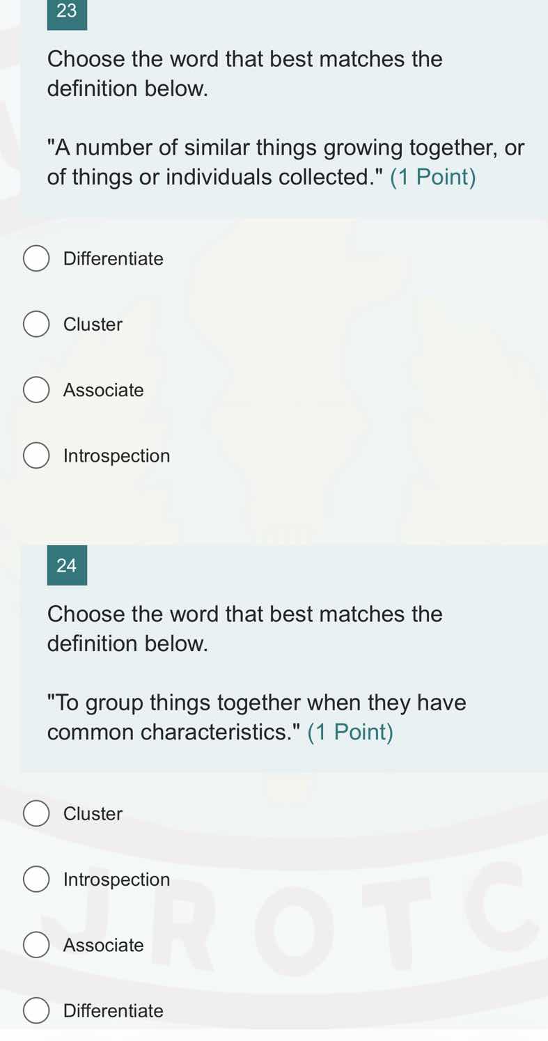 23 choose the word that best matches the definition below. \a number of…