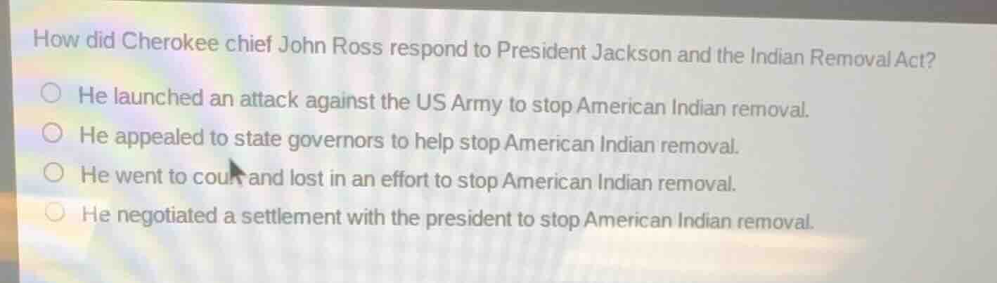 how did cherokee chief john ross respond to president jackson and the i…