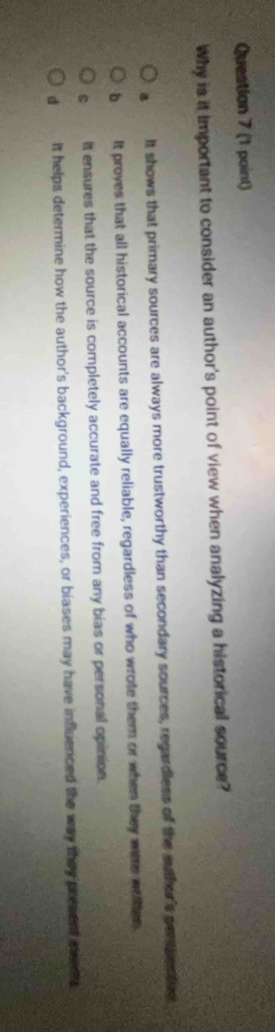 question 7 (1 point) why is it important to consider an author’s point …