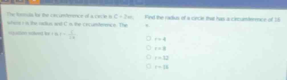 the formula for the circumference of a circle is ( c = 2pi r ), where (…