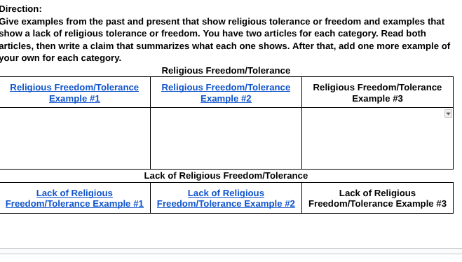 direction: give examples from the past and present that show religious …