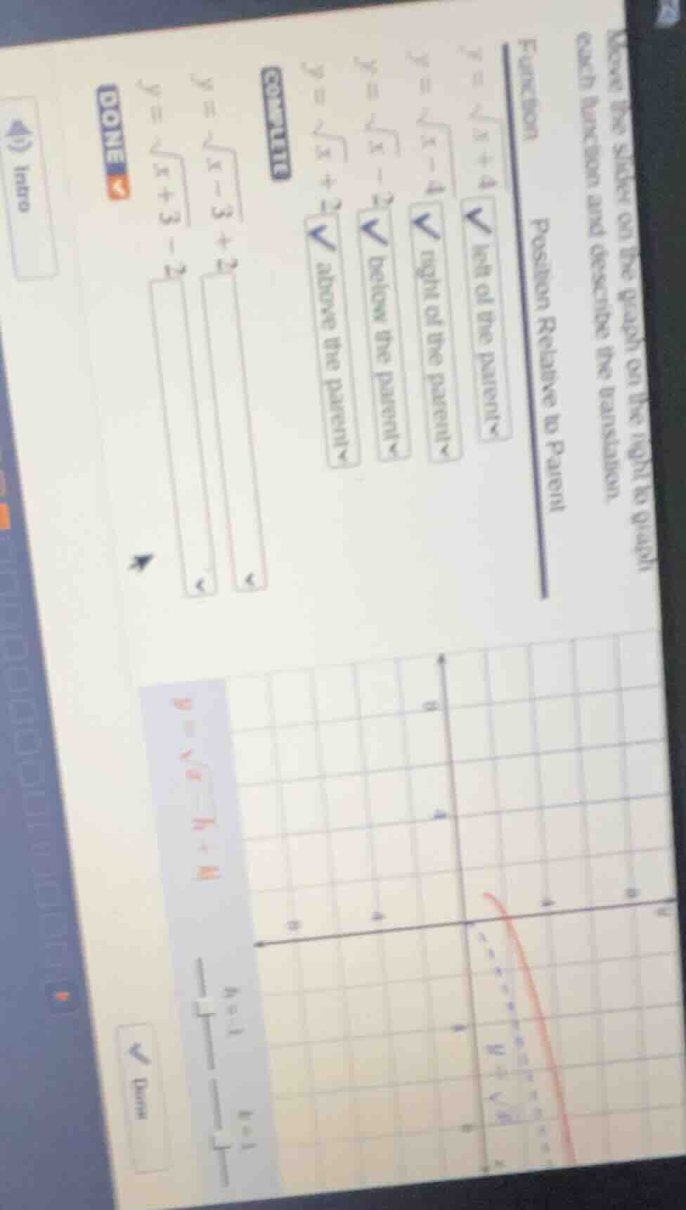move the slider on the graph on the right to graph each function and de…