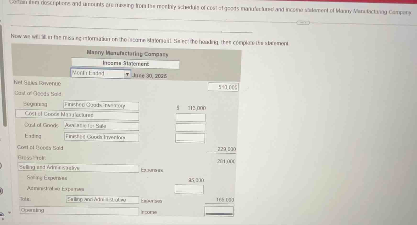 certain item descriptions and amounts are missing from the monthly sche…
