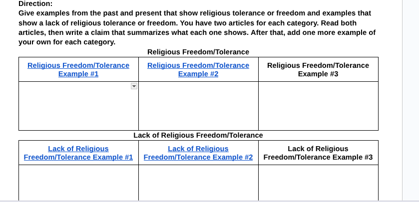 direction: give examples from the past and present that show religious …