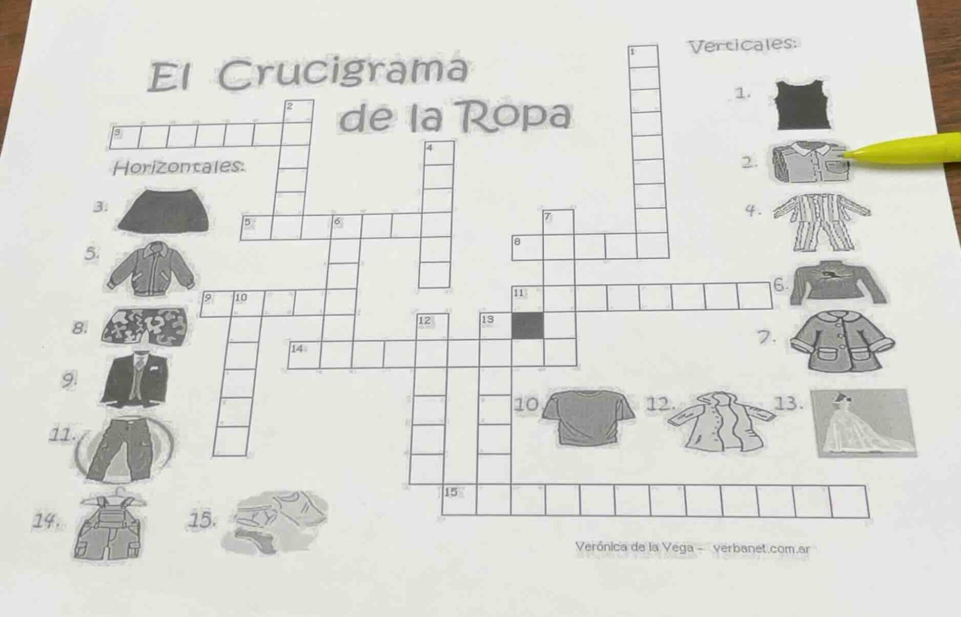 el crucigrama de la ropa horizontales: 3. image of a skirt 5. image of …