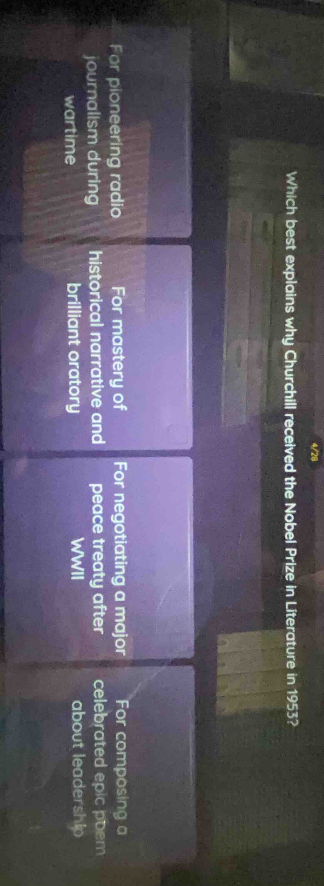 which best explains why churchill received the nobel prize in literatur…