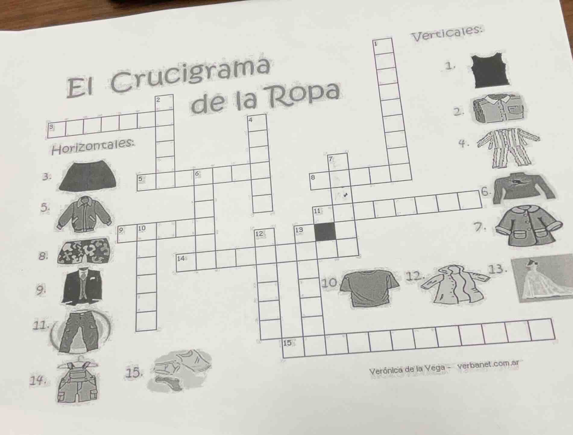 el crucigrama de la ropa horizontales: 3: image of a skirt 5: image of …