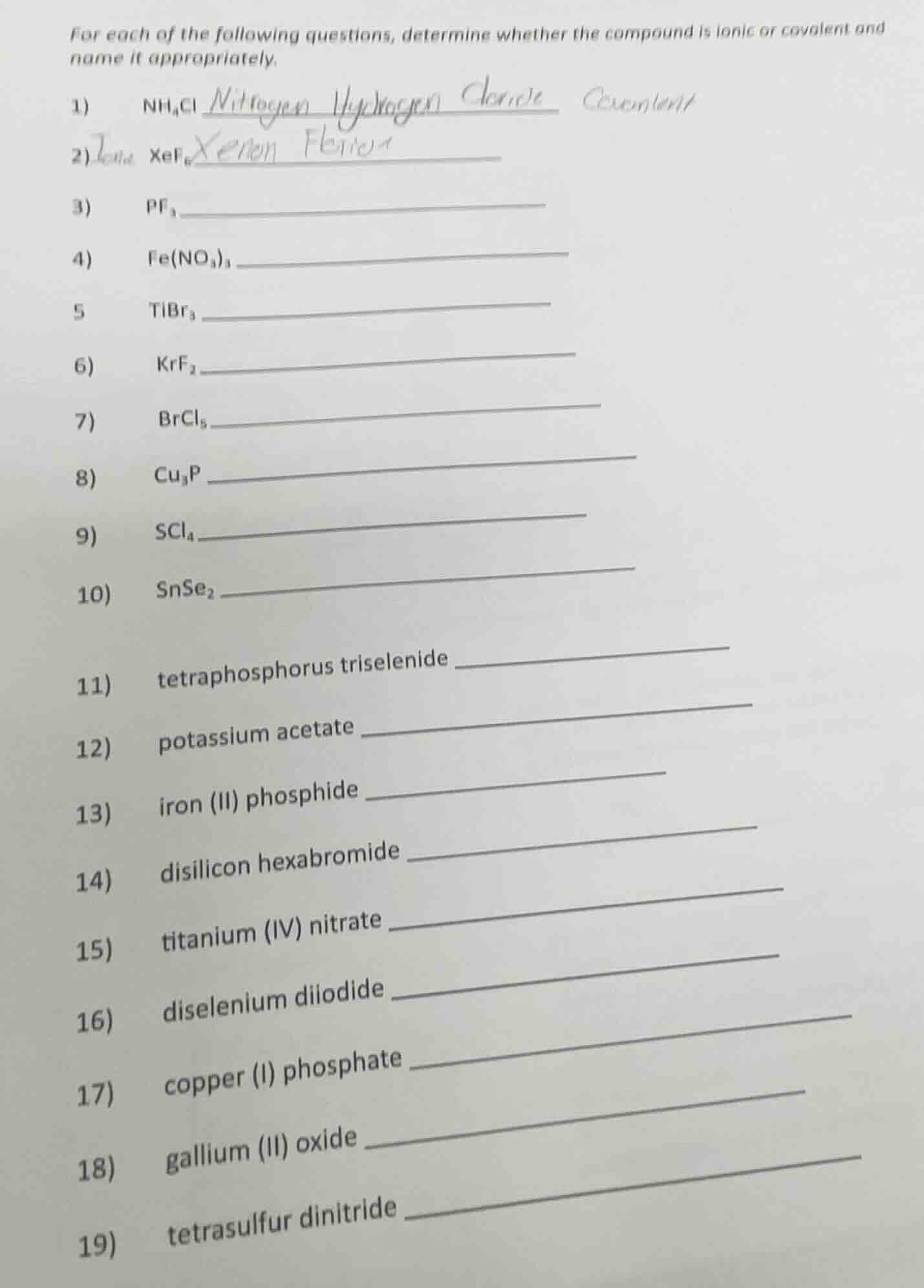 for each of the following questions, determine whether the compound is …