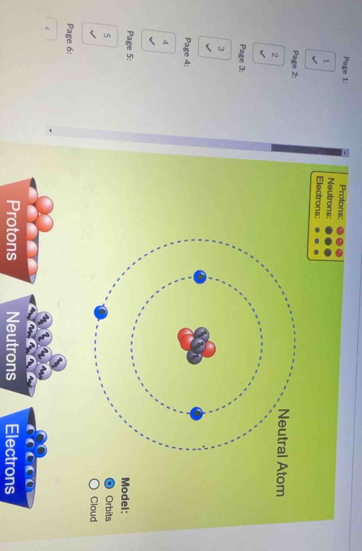protons neutrons electrons neutral atom model: orbits cloud