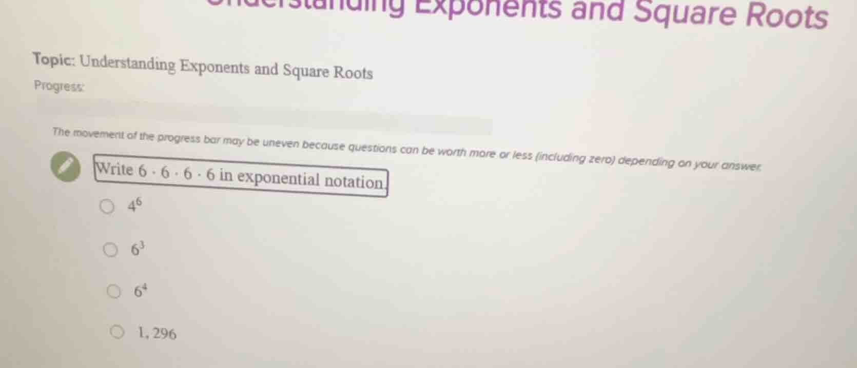 topic: understanding exponents and square roots progress: the movement …