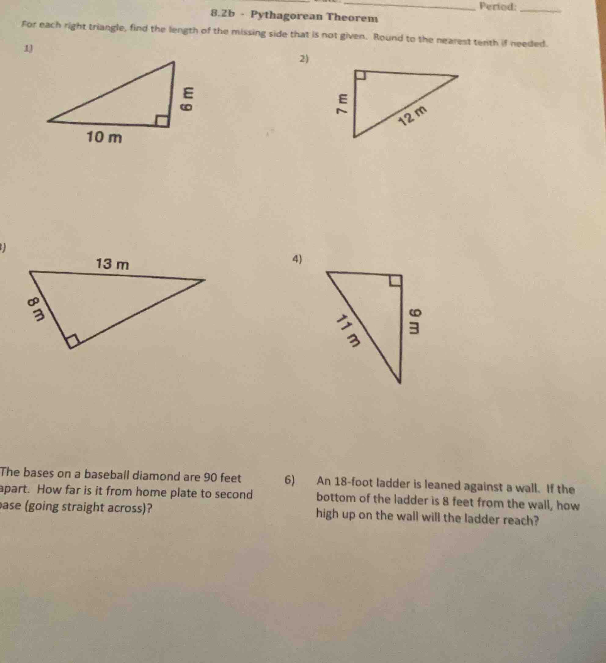 8.2b - pythagorean theorem for each right triangle, find the length of …