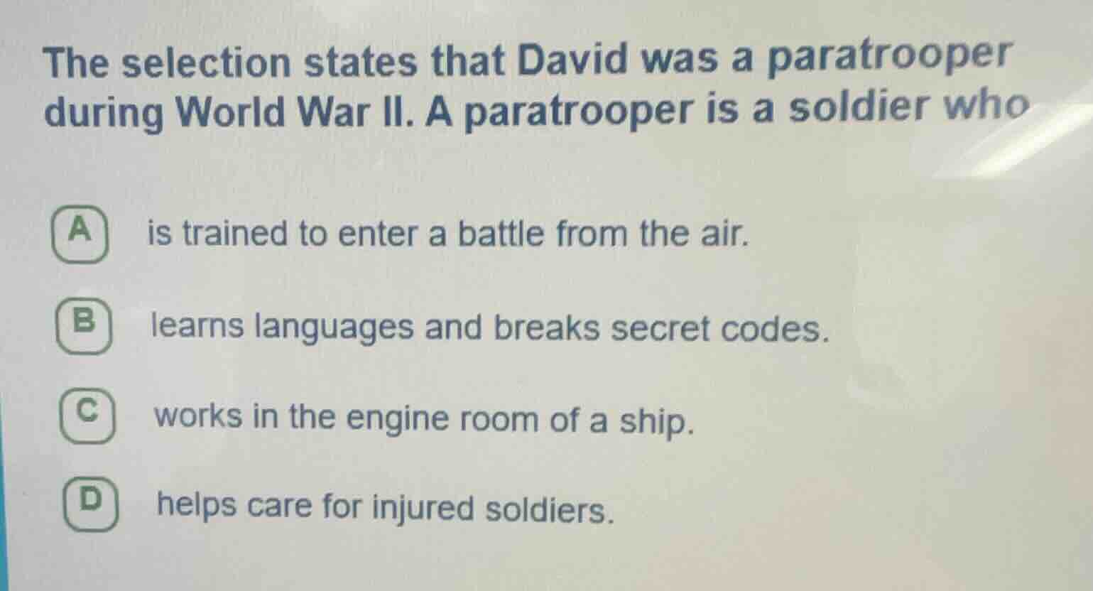 the selection states that david was a paratrooper during world war ii. …