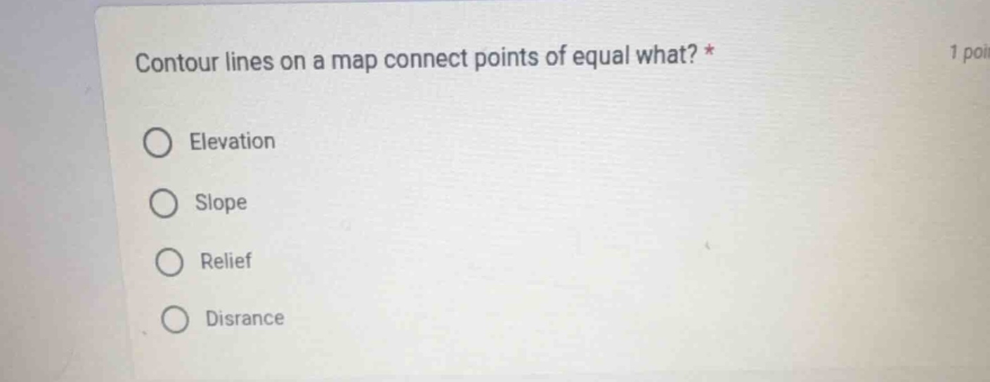 contour lines on a map connect points of equal what? * elevation slope …