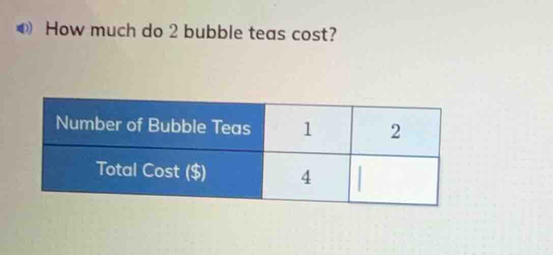 how much do 2 bubble teas cost? number of bubble teas 1 2 total cost ($…