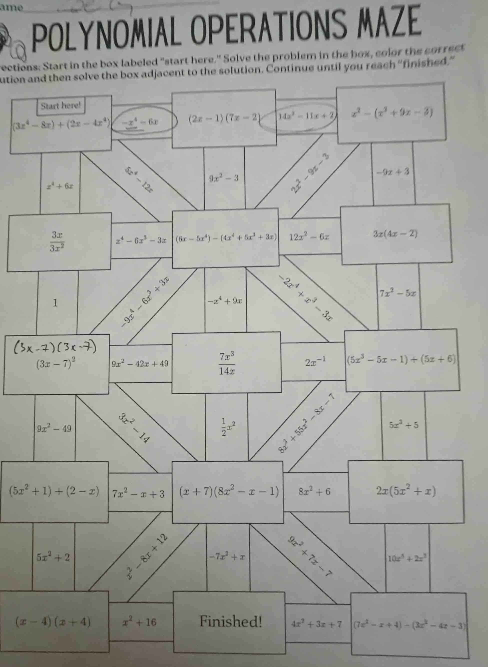 polynomial operations maze rections: start in the box labeled \start he…