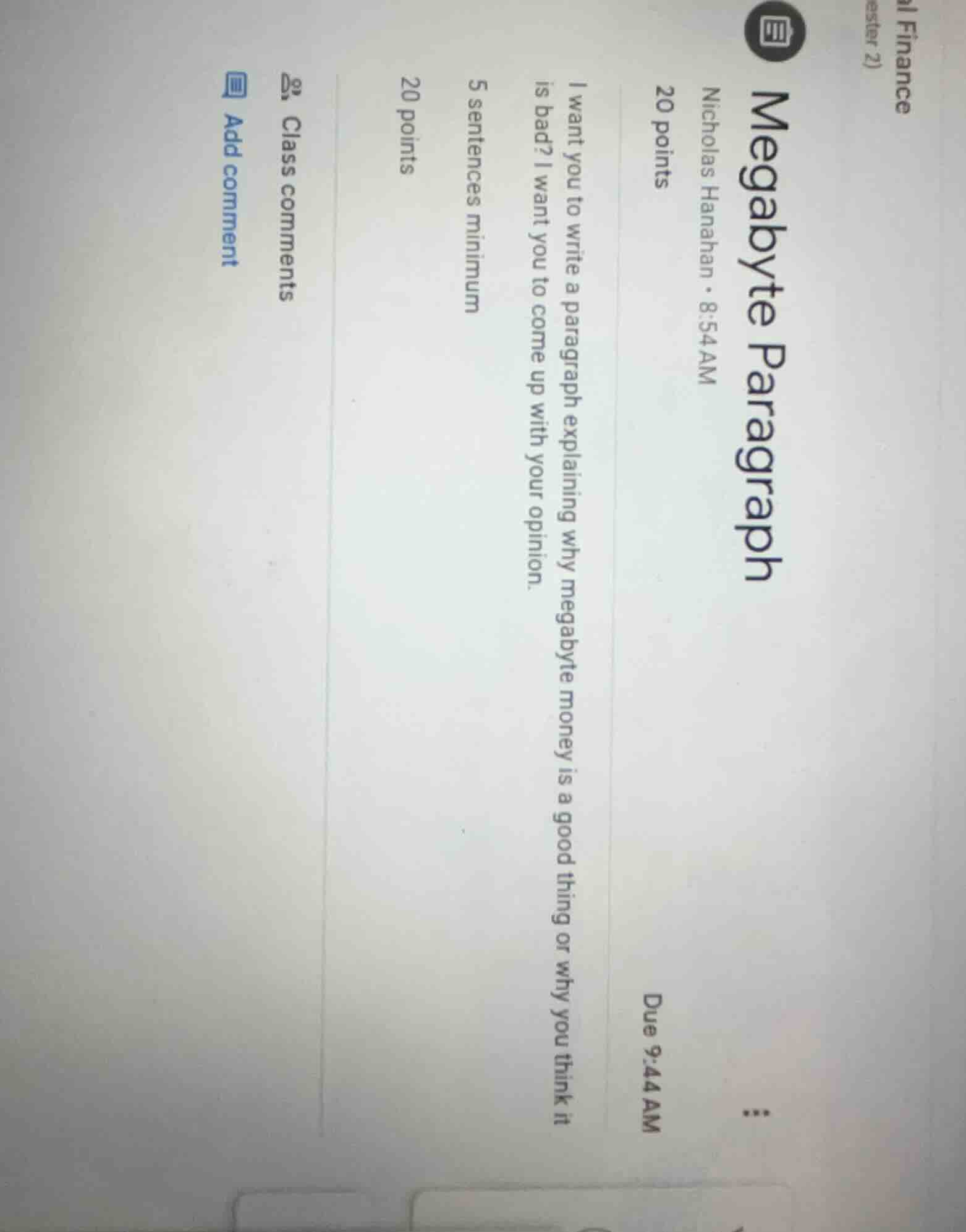 megabyte paragraph nicholas hanahan · 8:54am 20 points due 9:44 am i wa…