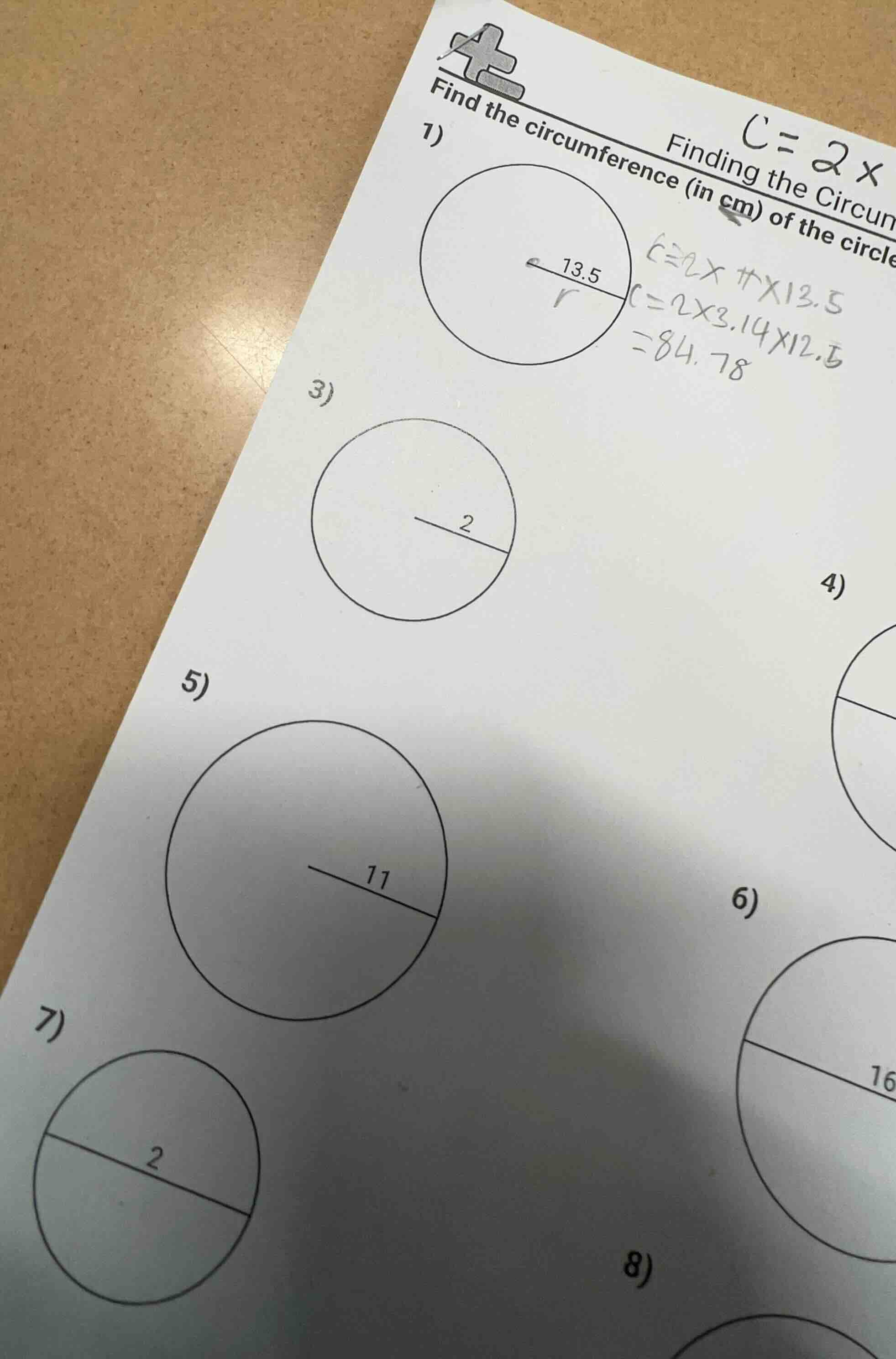 finding the circum find the circumference (in cm) of the circle 1) circ…