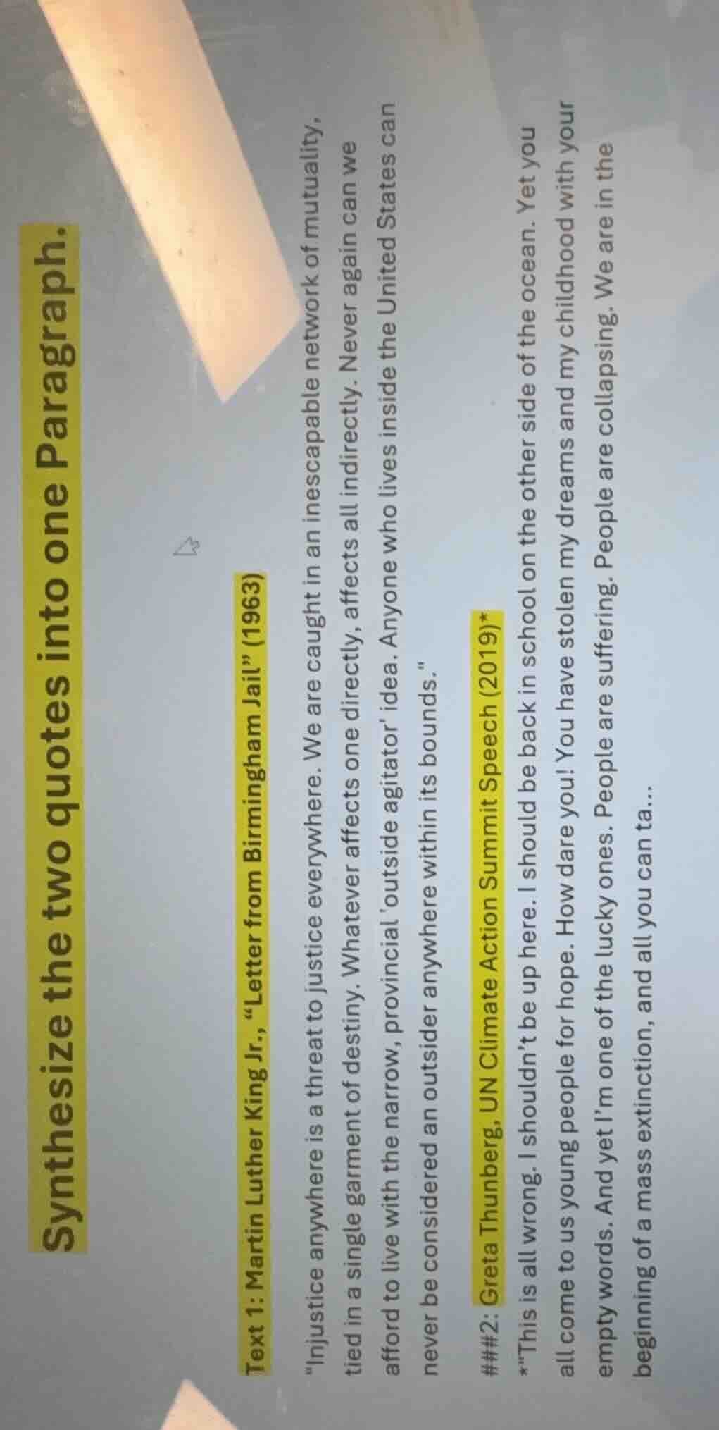 synthesize the two quotes into one paragraph. text 1: martin luther kin…