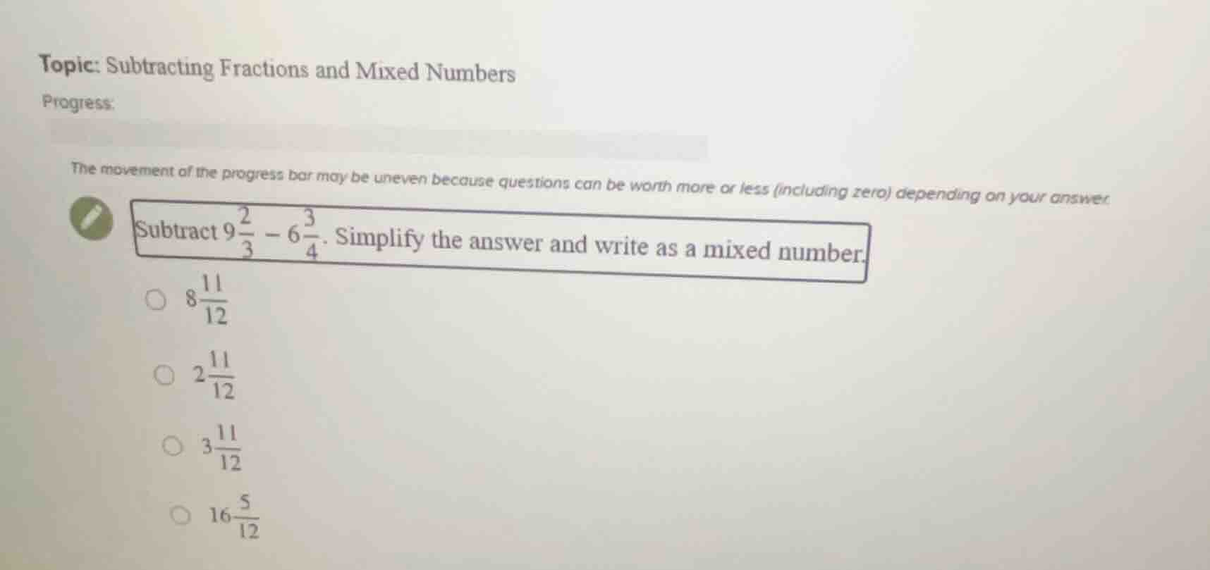 topic: subtracting fractions and mixed numbers progress: the movement o…