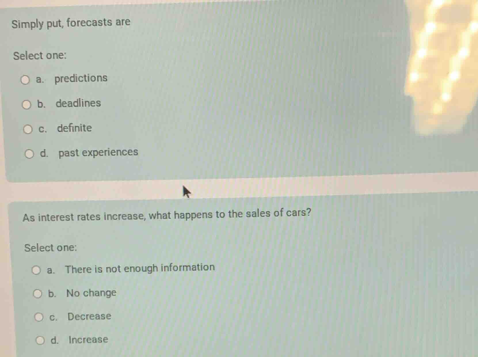 simply put, forecasts are select one: a. predictions b. deadlines c. de…