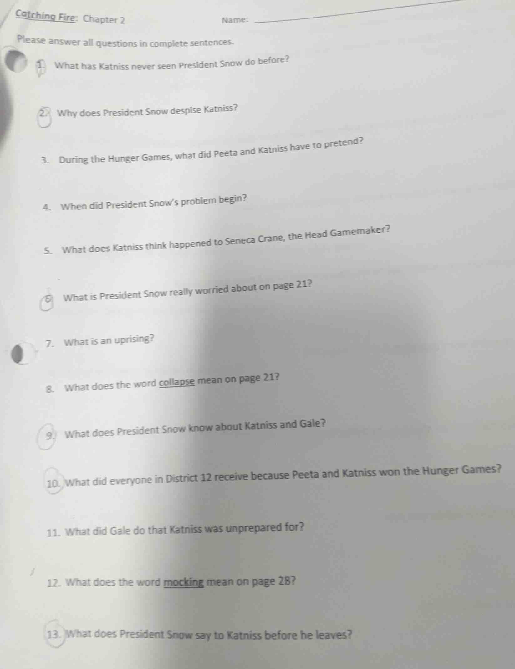 catching fire: chapter 2 name: please answer all questions in complete …