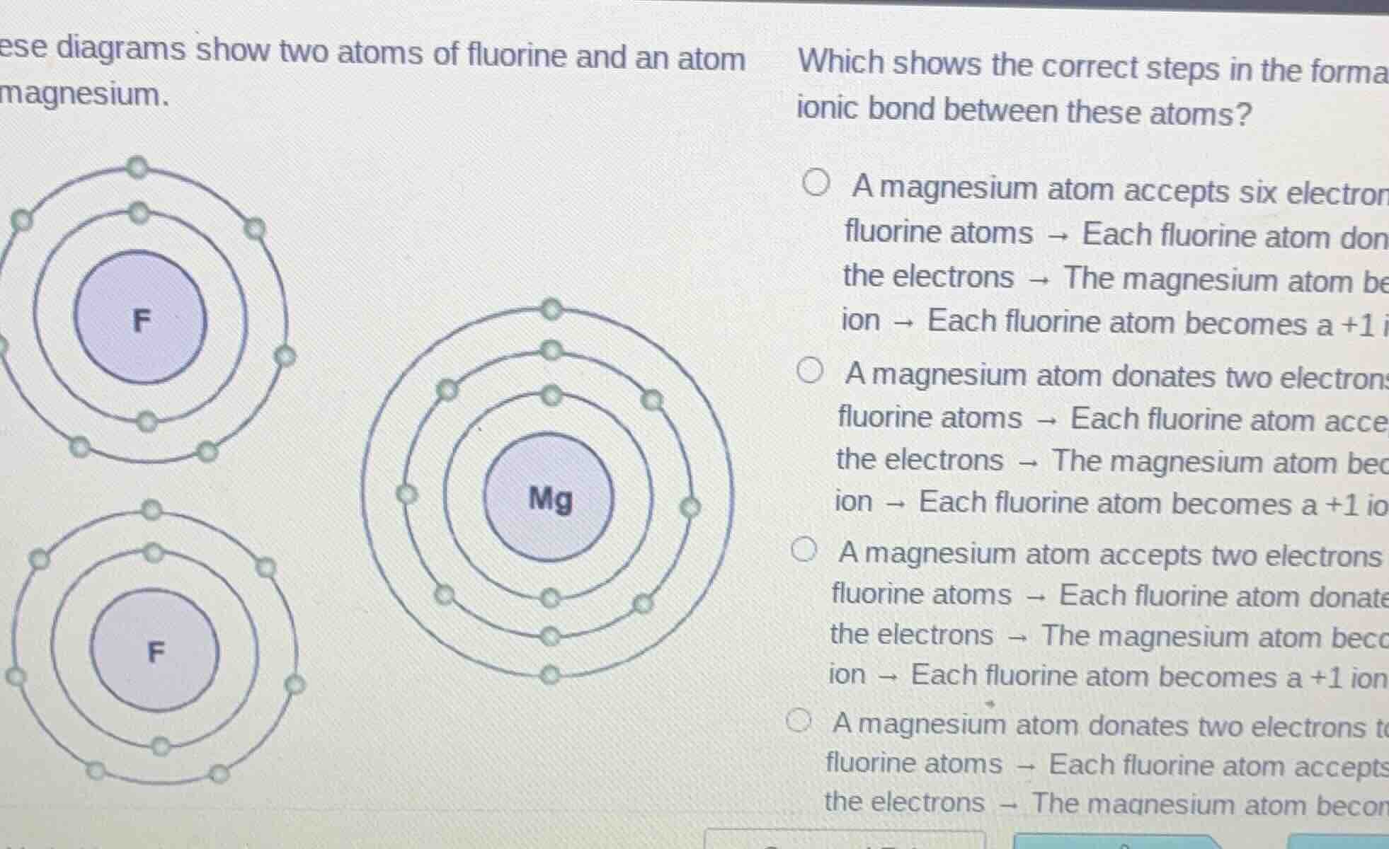 ese diagrams show two atoms of fluorine and an atom magnesium. which sh…