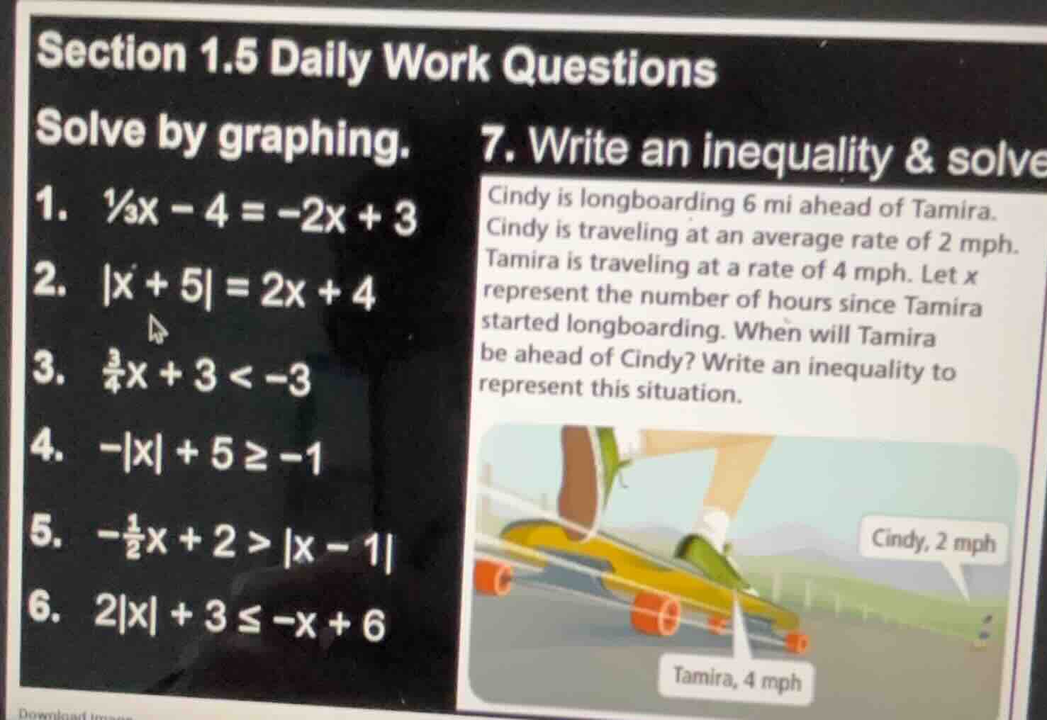section 1.5 daily work questions solve by graphing. 1. (\frac{1}{3}x - …