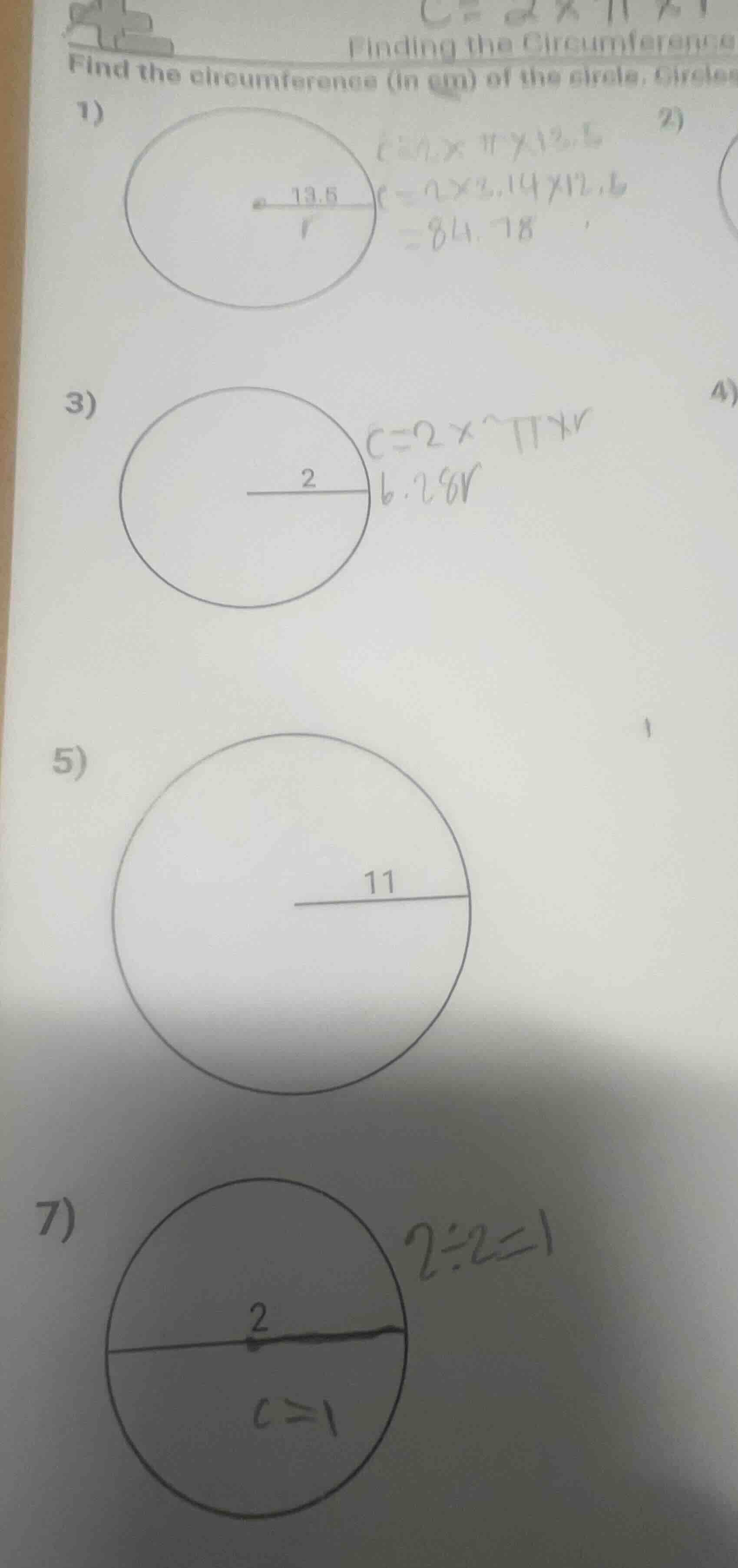 finding the circumference find the circumference (in cm) of the circle.…