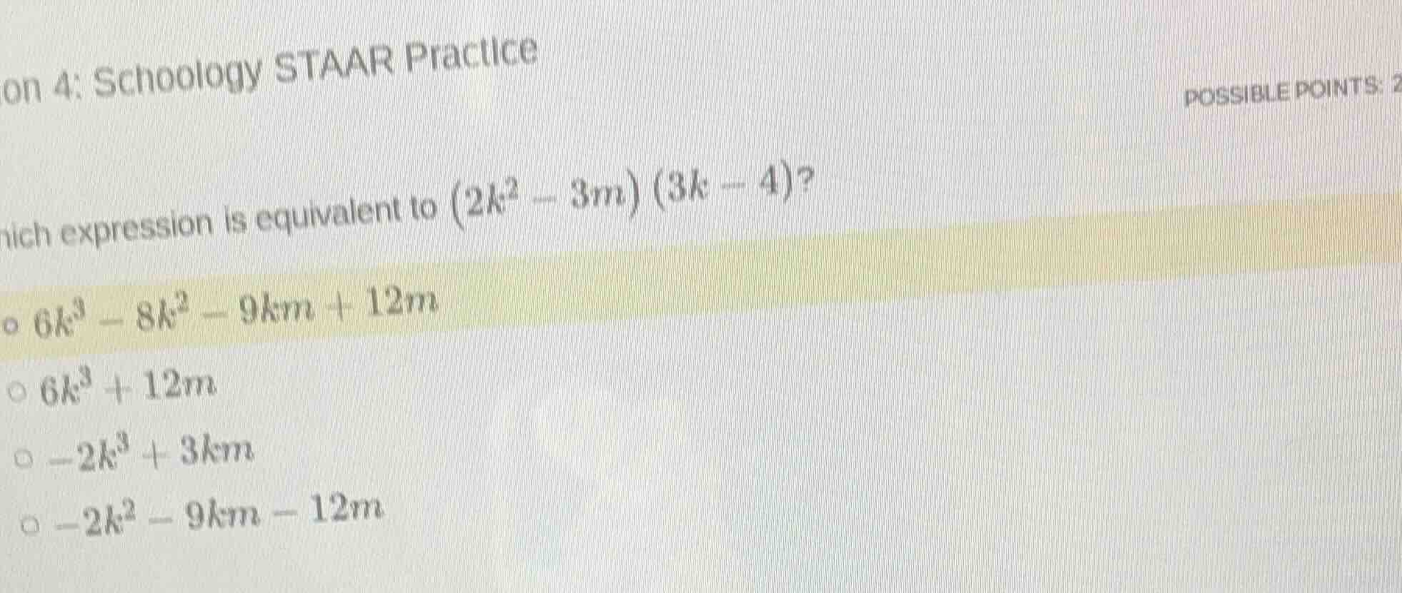 on 4: schoology staar practice\ possible points: 2\ which expression is…