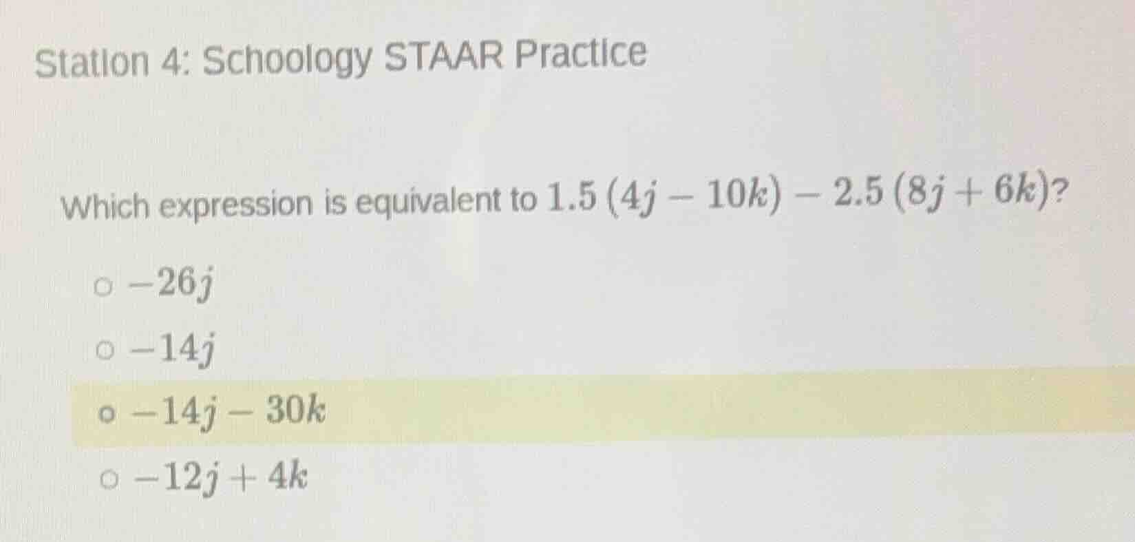 station 4: schoology staar practice which expression is equivalent to $…