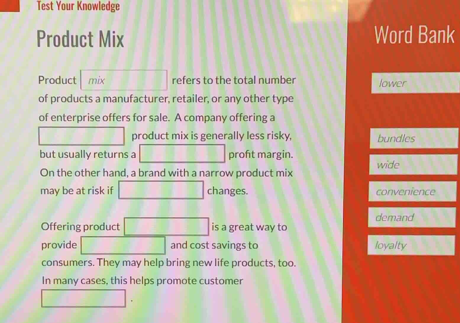 test your knowledge product mix product mix refers to the total number …
