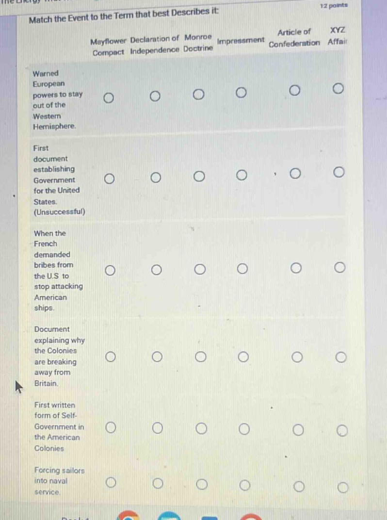 match the event to the term that best describes it: mayflower compact d…
