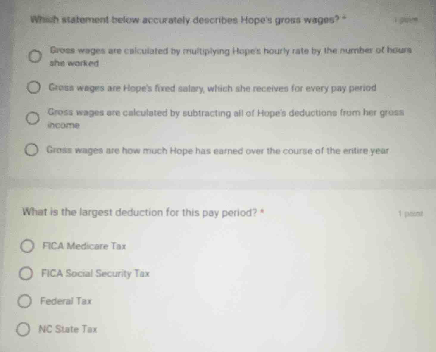 which statement below accurately describes hopes gross wages? gross wag…