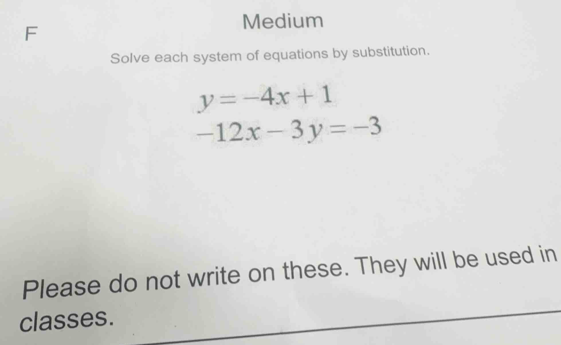 medium solve each system of equations by substitution. $y = -4x + 1$ $-…