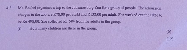 4.2 ms. rachel organises a trip to the johannesburg zoo for a group of …