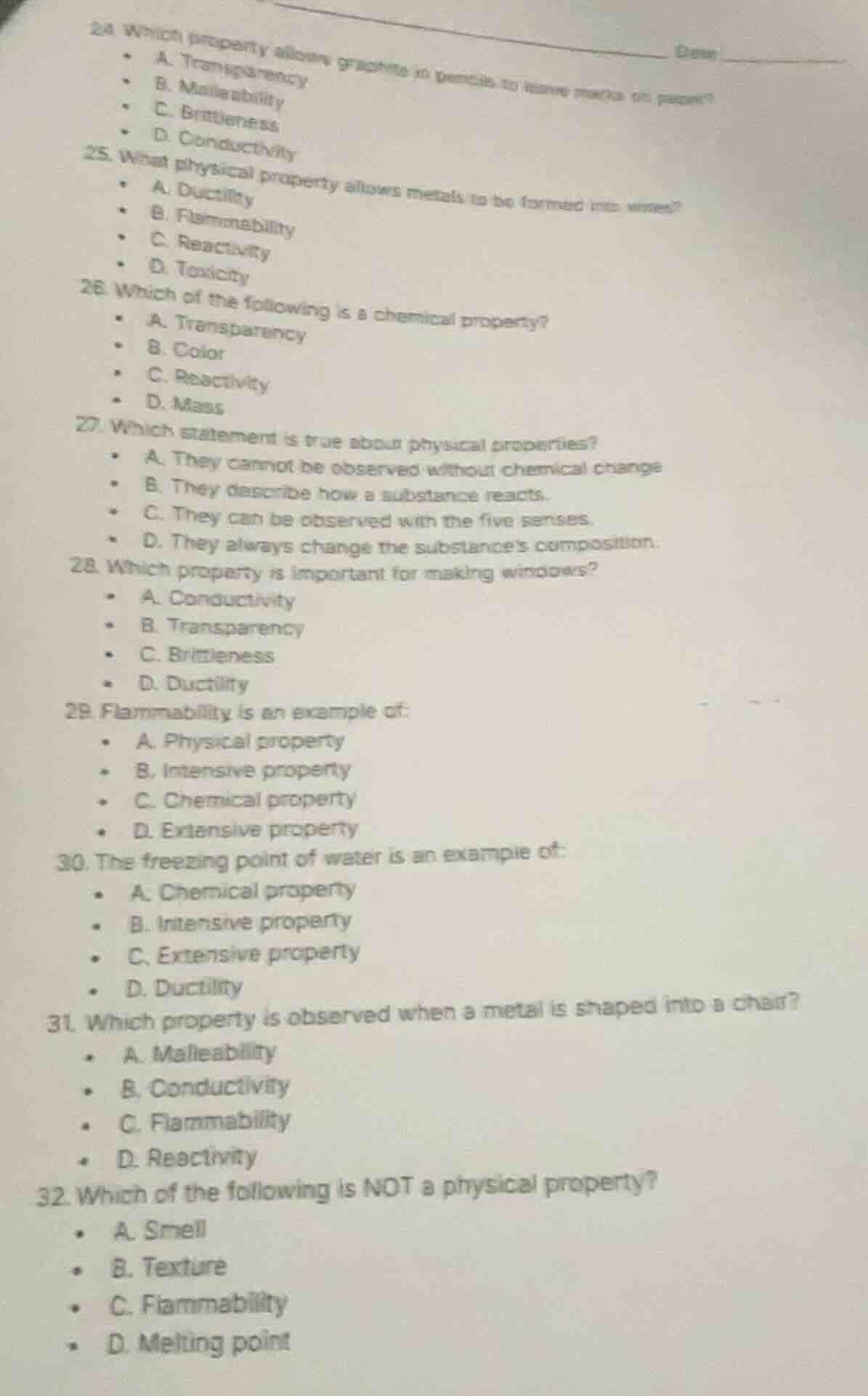 24. which property allows graphite in pencils to leave marks on paper? …