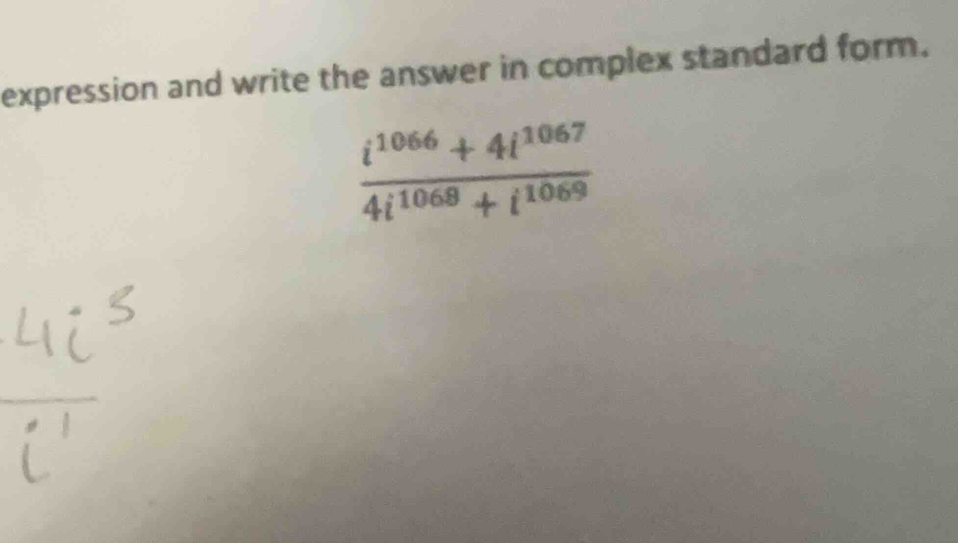 expression and write the answer in complex standard form. \\(\\frac{i^{…