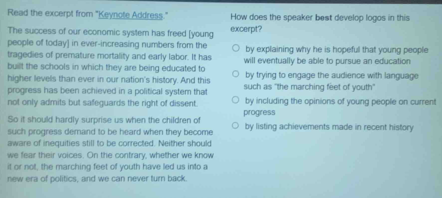 read the excerpt from \keynote address.\ the success of our economic sy…