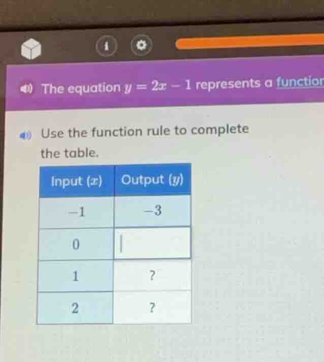 the equation y = 2x - 1 represents a function. use the function rule to…